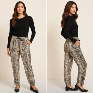 Mango Black & White Snake Print Drawstring Pants